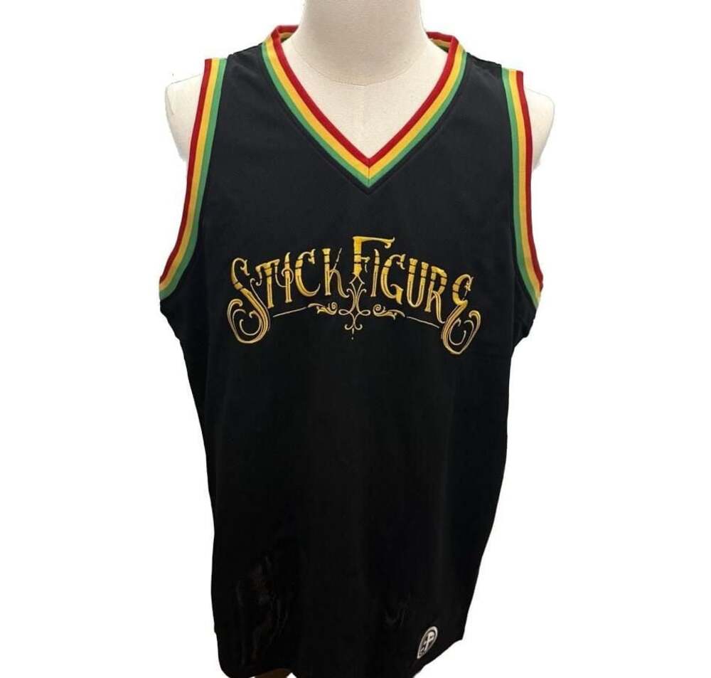 Stick Figure Rasta Lion Basketball Jersey Black 2XL